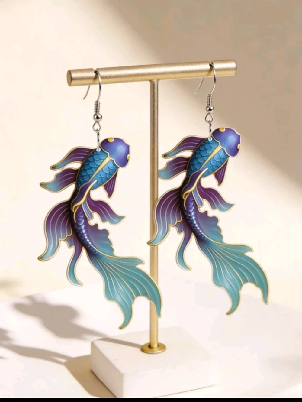 BRAND NEW ** Blue & Purple Koi Fish Drop Earrings - Brand